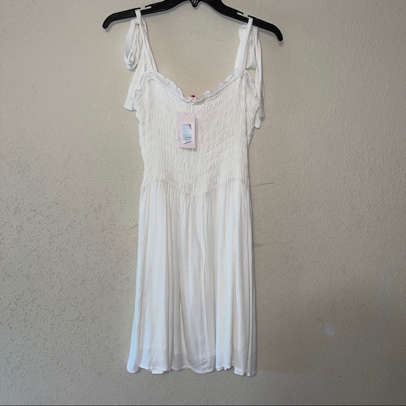NWT C&V White Smocked Lace Up Tie Dress - Picture 3 of 3